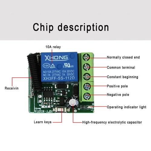 Vista 3 de Interruptor de relé inalámbrico, interruptor de control remoto de 12 V con 1 transmisor, 433 Mhz universal inalámbrico EV1527 código de aprendizaje
