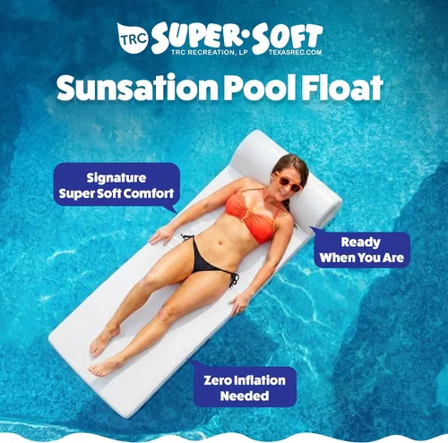 Vista 2 de TRC Recreation Sunsation 1.75" Thick Foam Pool Float Lounger, White w/Headrest for Lounging & Sunbathing in Swimming Pools, Beaches & Lakes, 70" x