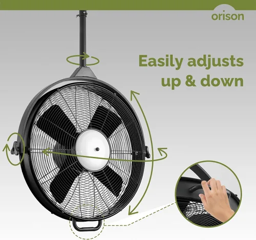 Vista 4 de Orison Ventilador de techo impermeable para exteriores de 24.8 pulgadas, 6 velocidades, cable enchufable, ventilador de garaje con control remoto