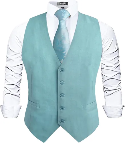 Vista 10 de Alizeal Chaleco de Traje de Negocios Clásico de Color Sólido para Hombre de Ajuste Regular Chaleco de Esmoquin para Boda