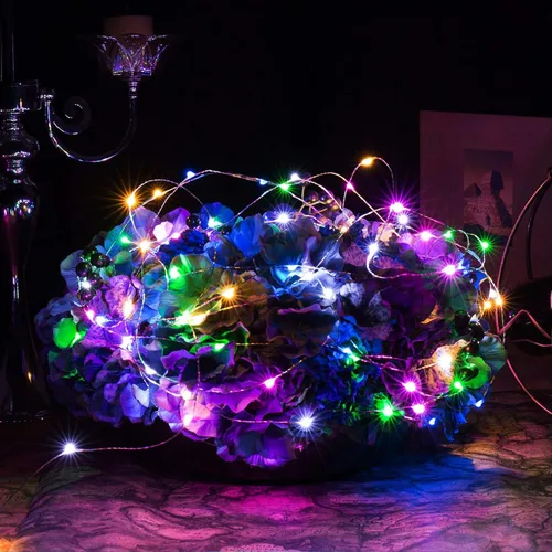 Vista 8 de RUICHEN Cadena de luces de alambre de cobre enchufables de 99 pies, 300 luces LED con carrete, multicolor