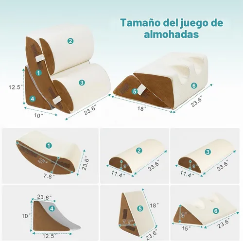 Vista 2 de Hansleep Juego de 6 almohadas ortopédicas de cuña para dormir, juego de almohadas postoperatorias ajustables para aliviar el dolor corporal, espalda