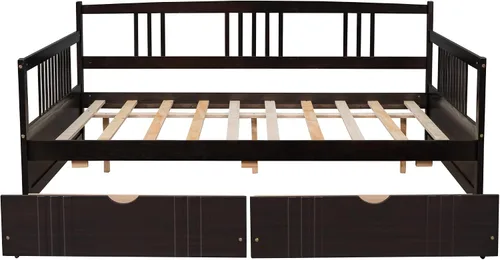 Vista 8 de MERITLINE Sofá cama de tamaño matrimonial, sofá cama de madera con cajones, sofá cama con cajones de almacenamiento matrimonial, sofá cama de doble