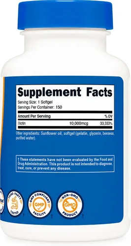 Vista 5 de Nutricost Biotina (10,000 mcg) 150 cápsulas blandas, sin gluten, sin OMG