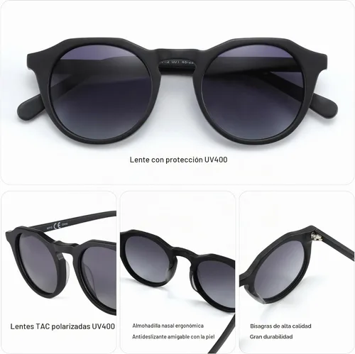 Vista 6 de ZENOTTIC Gafas de sol polarizadas redondas vintage para hombres y mujeres con protección UV400 C01 Marco Negro Lente Gris Gradiente