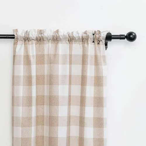 Vista 194 de Cenefas de cortina para ventana de 16 pulgadas de largo, 2 paneles de cuadros búfalo, cortinas pequeñas con bolsillo para barra, estilo clásico