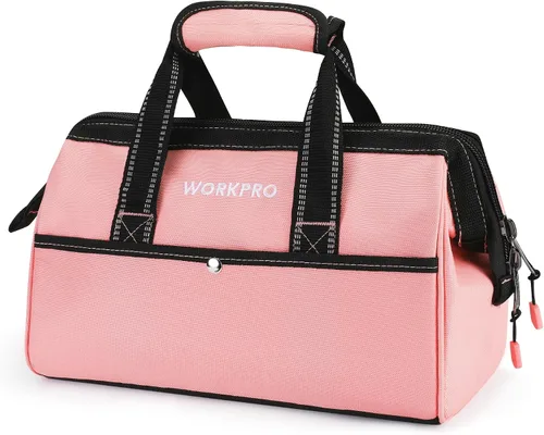 Vista 8 de WORKPRO Bolsa de herramientas de 13 pulgadas de boca ancha, bolsa de herramientas portátil con bolsillos interiores para almacenamiento