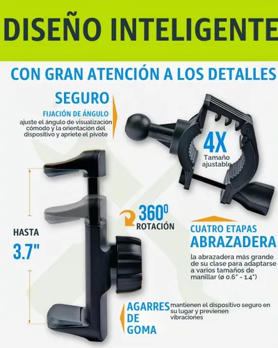 Vista 5 de Soporte de teléfono para bicicleta y motocicleta, para iPhone 16 Pro Max (15, 14, SE, Plus), Galaxy S25 o cualquier teléfono celular, soporte