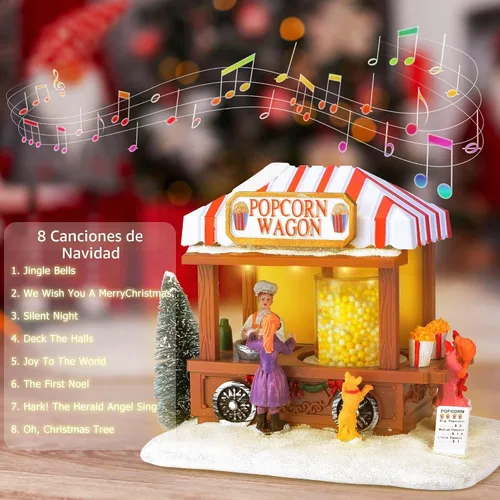 Vista 5 de Casas de Pueblo de Navidad con Luces LED Iluminadas, Casa de Ratón de Palomitas de Maíz Multicolor para Decoración del Hogar