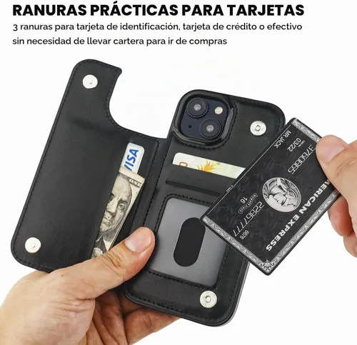 Vista 4 de ONETOP Compatible con iPhone 15 Funda Tipo Cartera con Soporte para Tarjetas, Funda de Cuero PU con Soporte y Ranuras para Tarjetas, Doble Cierre