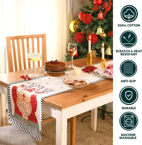 Vista 2 de Folkulture Camino de mesa navideño de 72 pulgadas de largo para decoraciones de mesa – camino de mesa rojo 100% algodón estilo rústico para café