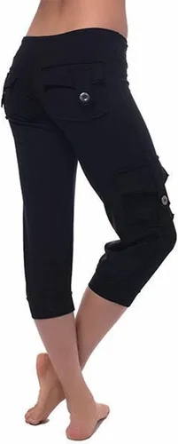 Vista 3 de Pantalones capri para mujer, leggings capri, ligeros, casuales, de cintura alta, elásticos, con bolsillos, pantalones recortados