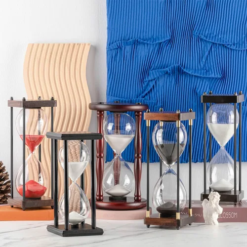 Vista 4 de Temporizador de reloj de arena grande de 60 minutos, marco negro decorativo con arena negra