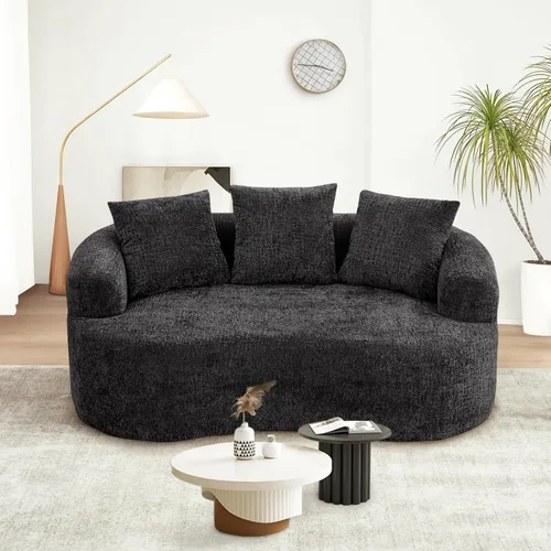 Vista 6 de Sofá modular curvo de 60.18 pulgadas para sala de estar, moderno sofá nube de felpilla de felpa con asiento profundo comprimido sin hueso con 3
