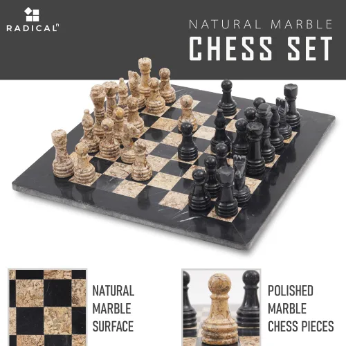 Vista 2 de Radicaln Juego de ajedrez de mármol de 15 pulgadas hecho a mano negro y coral fósil clásico juego de mesa de estrategia para adultos, tablero