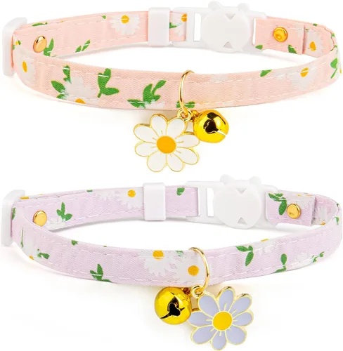 Vista 12 de Paquete de 2 Collares para Gatos Separables de Algodón con Campana Azul Oscuro y Azul Claro con Colgante de Copo de Nieve Blanco Lindo Collar