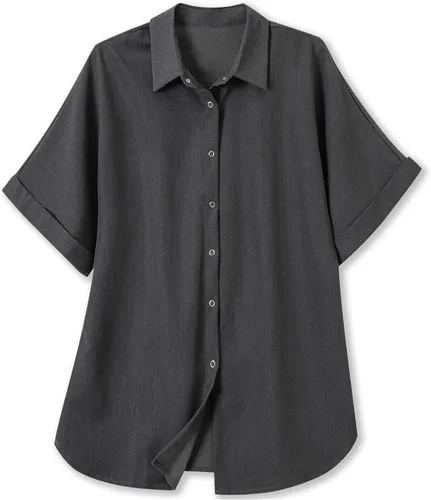 Vista 22 de Blusa suave casual de manga corta con broche frontal para mujer