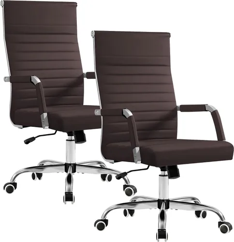 Vista 17 de Furmax Silla de escritorio de oficina acanalada con respaldo medio, silla ejecutiva de piel sintética, silla giratoria ajustable con brazos