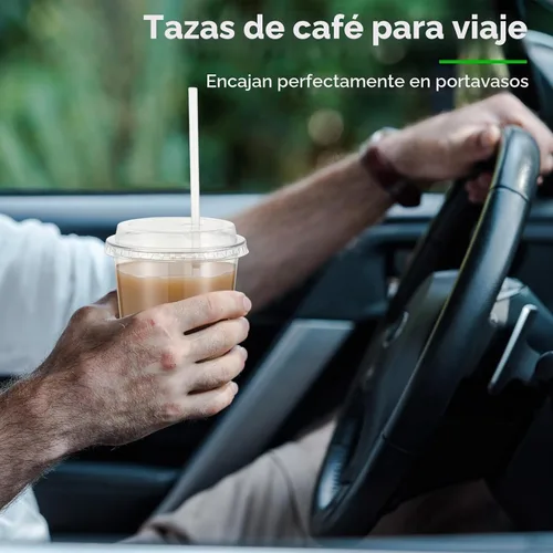 Vista 6 de Ziliny 50 juegos de vasos de plástico transparente con tapas y pajitas, vasos desechables para café helado a granel PET para vino, cóctel, batido
