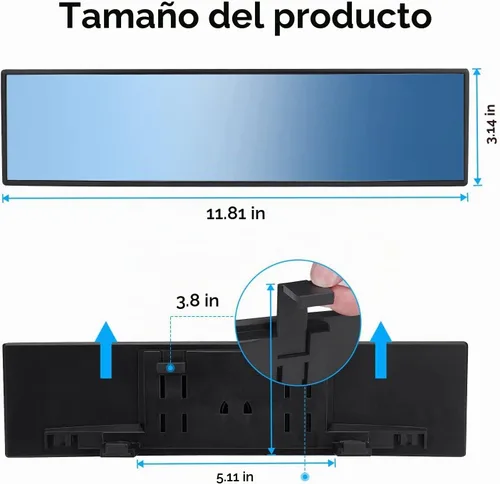 Vista 5 de JOYTUTUS Espejo retrovisor, universal de 11.81 pulgadas, panorámico, convexo, retrovisor interior con clip, espejo gran angular para reducir