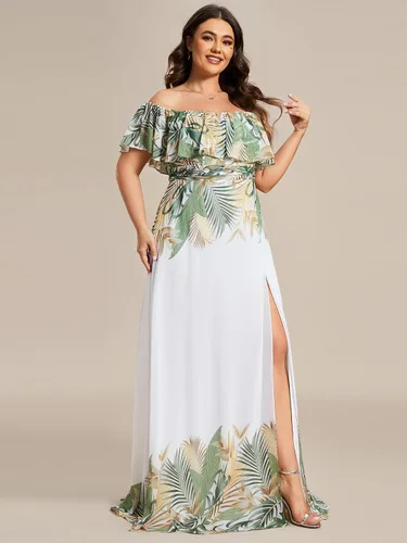 Vista 4 de Ever-Pretty Vestido formal de gasa con hombros descubiertos y mangas con volantes y abertura lateral para mujer 0968-PZUSA