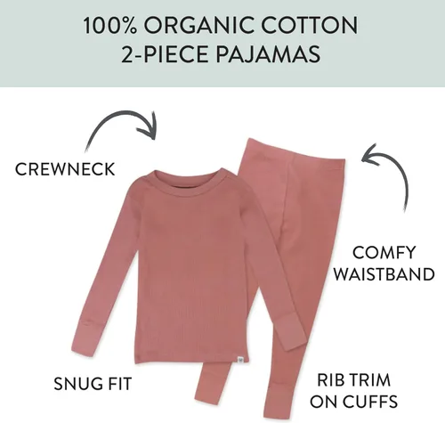 Vista 2 de HonestBaby Pijama de 2 piezas para dormir, 100% algodón orgánico para bebés y niñas pequeñas