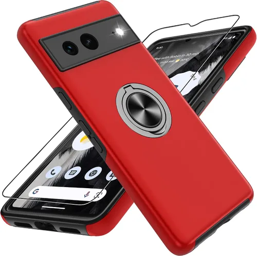 Vista 21 de Gritup Funda para Pixel 6A con protector de pantalla HD, soporte de anillo magnético 360 para Google Pixel 6A, color negro