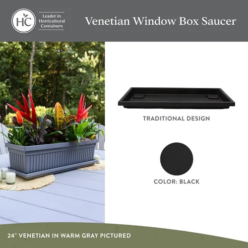 Vista 2 de The HC Companies Bandeja Rectangular Veneciana para Plantas - Platillo de 17.5" para Maceta de 18", Bandeja de Goteo de Plástico para Drenaje - Uso