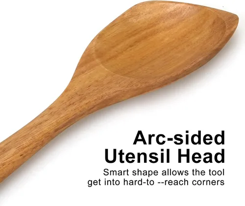 Vista 5 de Cucharas de madera para cocinar espátula no tóxica utensilios de cocina de madera de acacia Best Large Cooking Spoon for Mixing Serving Non Stick
