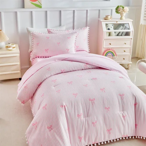 Vista 10 de Juego de edredón individual para niños y niñas, edredón de gato de 3 piezas con 2 fundas de almohada, juego de ropa de cama individual de gatito