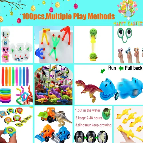 Vista 5 de 100 huevos de Pascua rellenos con juguetes novedosos, colores brillantes para cestas de Pascua, recuerdos de fiesta de Pascua y caza