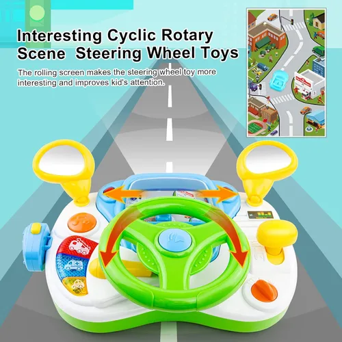 Vista 3 de Love&Mini Juguetes de volante para niñas y niños, juguetes de automóvil para bebés con luz y música, juguete educativo de aprendizaje de simulación