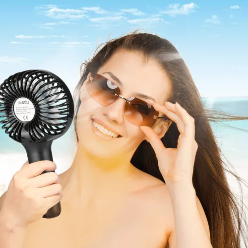 Vista 7 de Miady Paquete de 2 ventiladores portátiles mejorados de 5000mAh, ventilador de mano mini USB de 3 velocidades, viento fuerte, tiempo