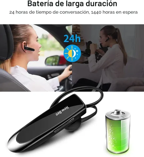 Vista 3 de [Paquete de 2] Auricular Bluetooth inalámbrico manos libres V5.0 24 horas conducción con micrófono 60 días auriculares Bluetooth en espera