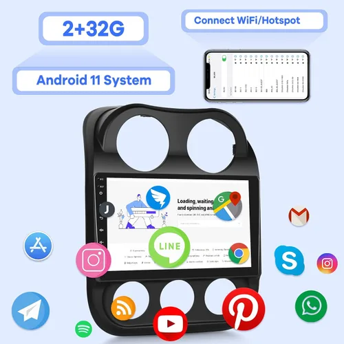 Vista 3 de [2G+32G] Radio de coche para Jeep Compass Patriot 2010-2016, 10.1 pulgadas Android 11 pantalla táctil estéreo, Carplay/Android Auto/Mirror