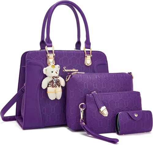 Vista 79 de Bolsos de mano de moda para mujer, bolsa de hombro, asa superior, bolsa de mano, juego de 4 piezas