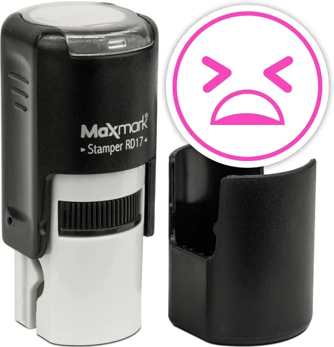 Vista 99 de MaxMark Sello de Emoji Autoentintado Redondo - Enojada - Tinta Negra