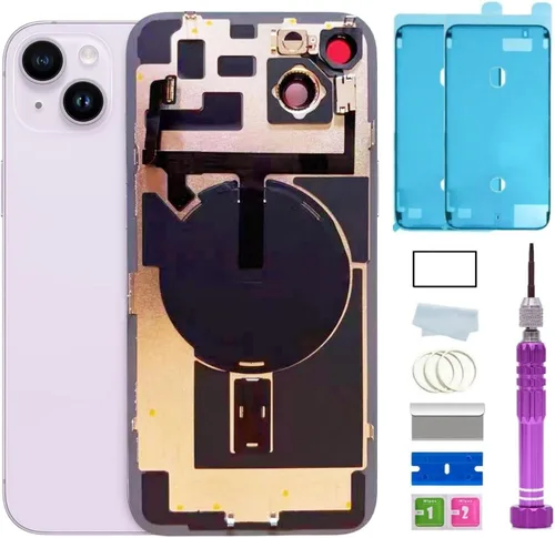 Vista 18 de Reemplazo de vidrio trasero de 14 pulgadas con placa y cable flexible y todas las piezas para iPhone 14 (azul, 6.1 pulgadas) + cinta impermeable +