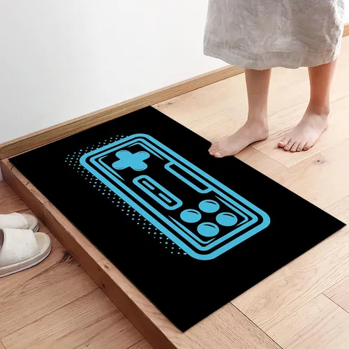 Vista 4 de Sabolny Tapete para puerta de entrada de videojuegos color azul para niños consola de consola de gamepad antideslizante entrada delantera bienvenida