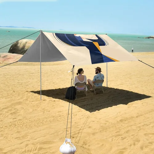 Vista 7 de Queen Cream Beach Cabana Tent UPF50+ Fácil instalación parasol grande con pala de arena para viajes familiares, picnics y campamentos