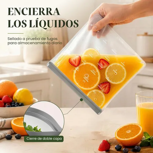 Vista 7 de Bolsas de almacenamiento reutilizables aptas para lavavajillas de pie, bolsas de sándwich reutilizables sin BPA – Bolsas de congelador de un galón a