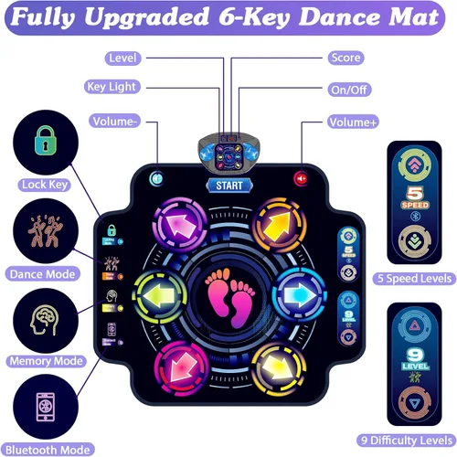 Vista 2 de KIZJORYA - Alfombrilla de baile para niños, almohadilla de baile electrónica iluminada con Bluetooth 5 Speeds 9 Levels, Music Game Dance Toy