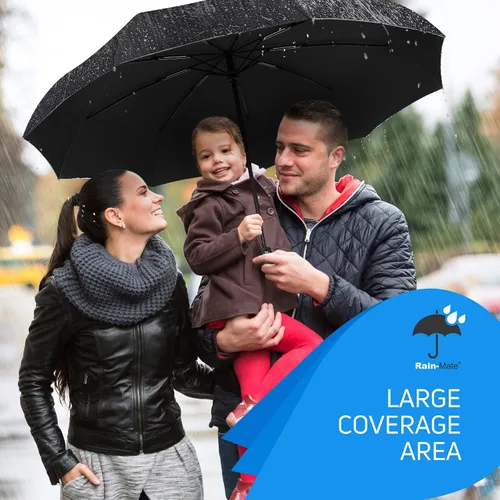 Vista 7 de Paraguas de viaje compacto Rain-Mate - Miniparaguas plegable de bolsillo a prueba de viento - Botón de apertura y cierre automático y dosel