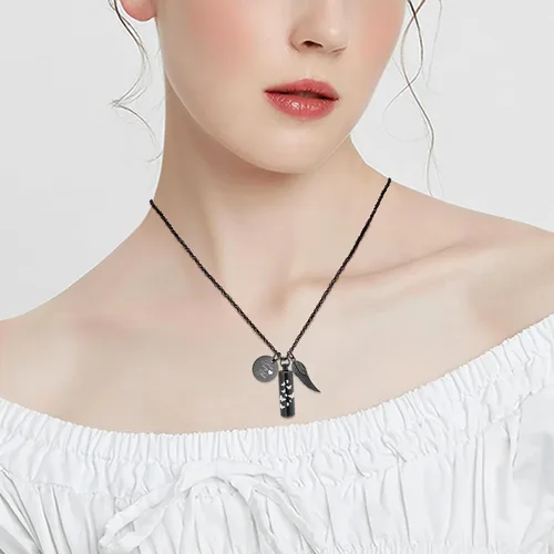 Vista 5 de shajwo Collar de cenizas de urna cilíndrica para mujeres y hombres, joyería de cremación de mariposa, ceniza amada, un colgante de ala de ángel