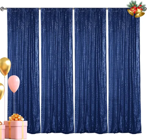 Vista 15 de Hahuho - Cortina de fondo de lentejuelas negras, 2 piezas de 2 pies x 8 pies, cortina de fondo con purpurina para fiestas, Navidad, boda, decoración