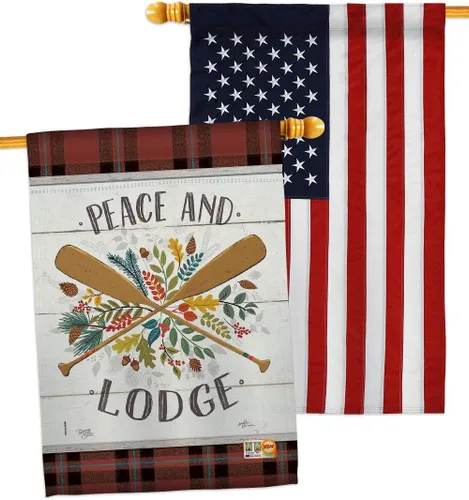 Vista 8 de Peace And Lodge House Flags 2 pcs Pack Outdoor Rustic Lake Cabin Moose Wildlife Adventure Forest Small Decorative Gift Yard Banner Double-Sided Made