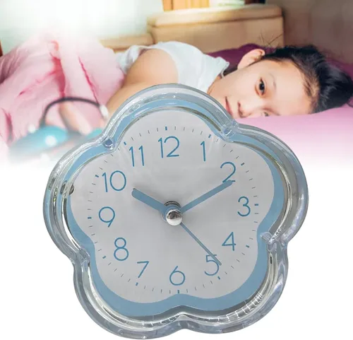 Vista 3 de Reloj despertador, lindo reloj despertador en forma de flor, silencioso, de bajo ruido, transparente, pequeño reloj despertador para sala de estar