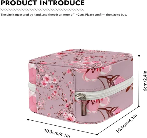 Vista 3 de ONDIAN Mini joyero portátil de viaje de cuero, organizador de joyas de cuero, caja de almacenamiento de flores de cerezo rosa floral para mujeres