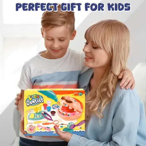 Vista 8 de Crelloci Juego de masa de color para dentista, kit de herramientas dentales con taladro y relleno, juguetes de juego de rol médico DIY para niños