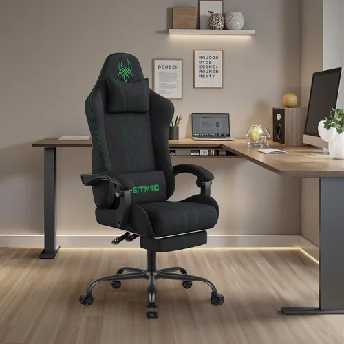 Vista 2 de Fabric Gaming Chair with Footrest, Big Tall Reclining Ergonomic Chair